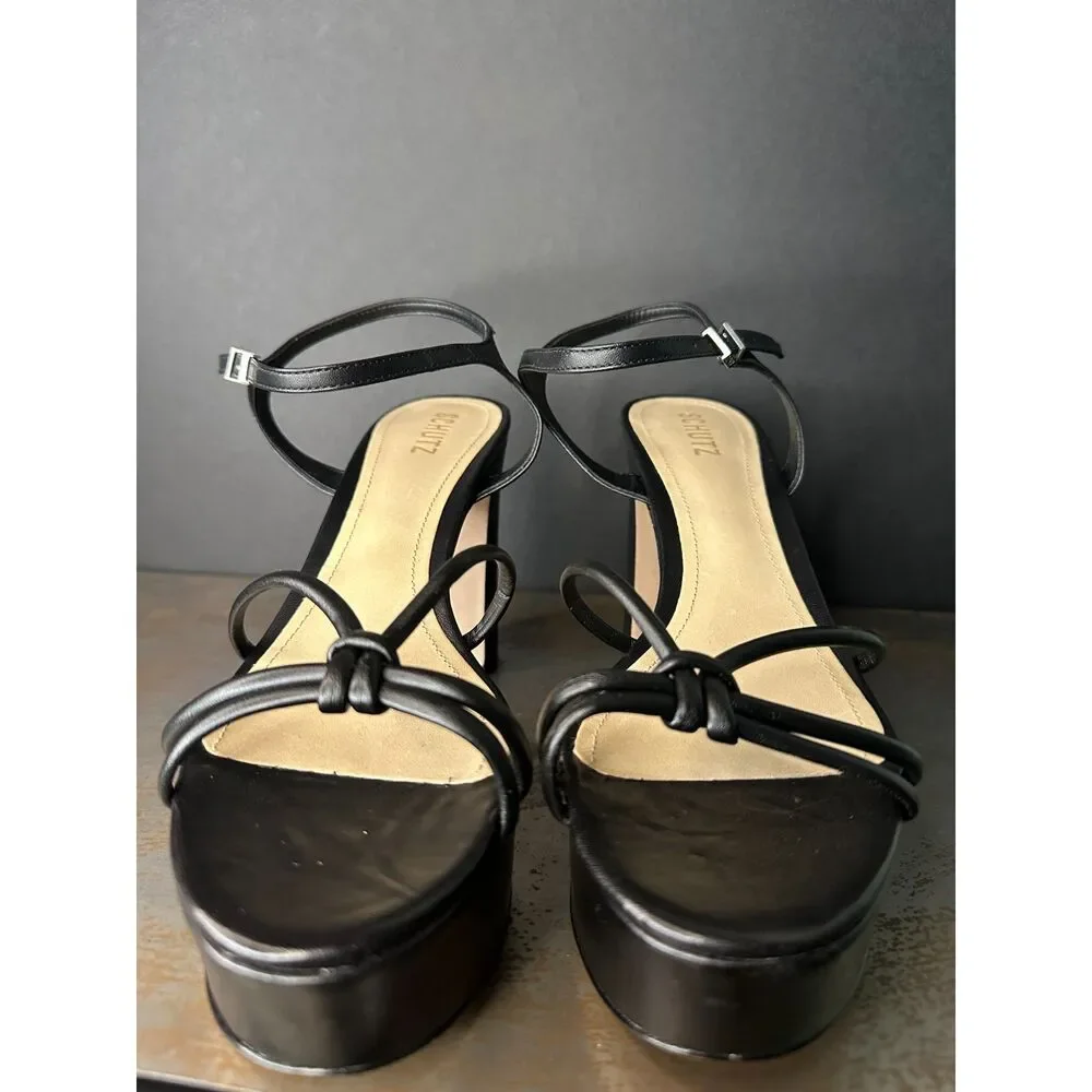 Schutz Platform Sandals 10.5 Minimalist Wedding Formal Event Dressy Black Kelsie